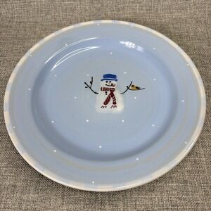 Hartstone USA Pottery Snowman Blue Dinner Plate 11.25 Inch Hand Painted‎ Holiday